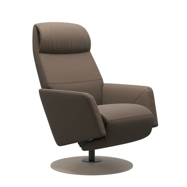 Stressless Sessel Scott, Lederfarbe braun mit dem runden Disc Untergestell in weiß