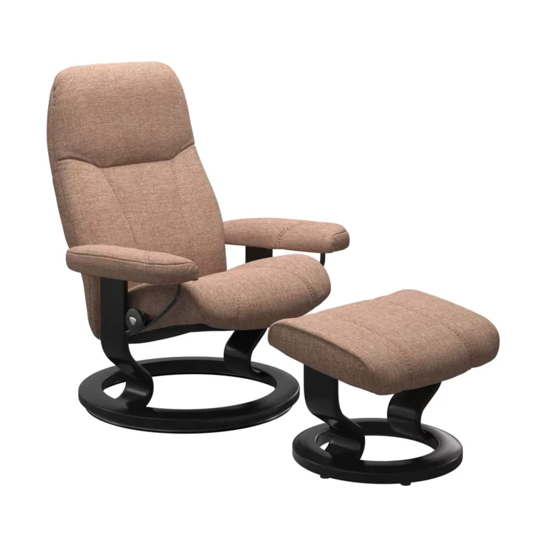 Stressless Sessel Consul mit Classic Untergestell, Stofffarbe henna (blasses rot) mit Holzuntergestell in der Farbe schwarz