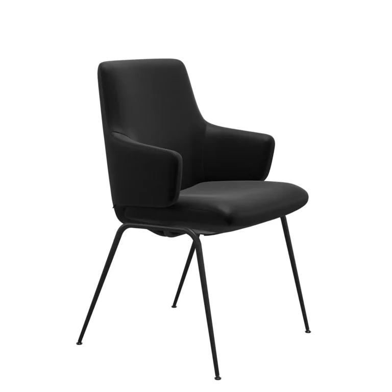Stressless LAUREL Esszimmerstuhl niedrige Rückenlehne - D300 mit Armlehne | Matt Schwarz in Leder Batick Black