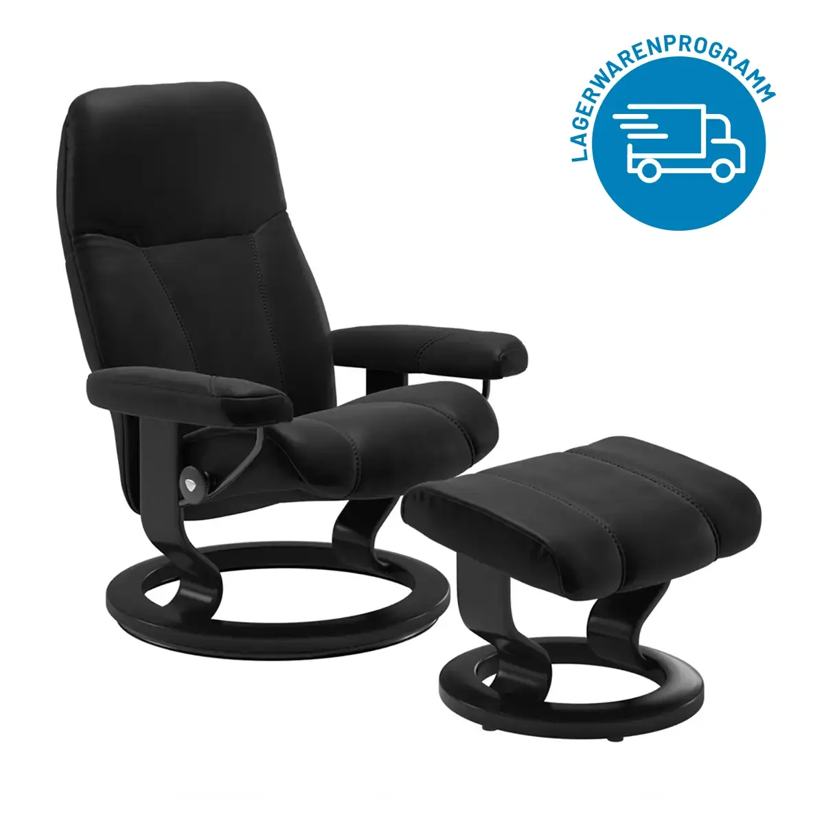 Stressless Consul Classic Leder Batick Black, Holzfarbe schwarz aus dem Lagerwarenprogramm