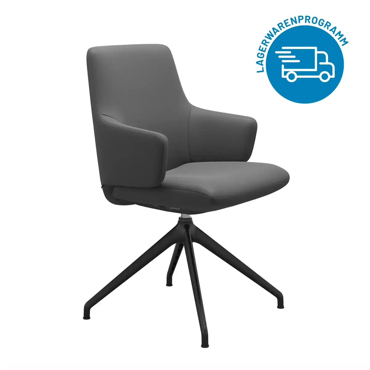 Startseite 1 Stressless Esszimmerstuhl Laurel, D350, niedriger Rücken mit Armlehne. Leder Batick Grey, und mattschwarzes Untergestell