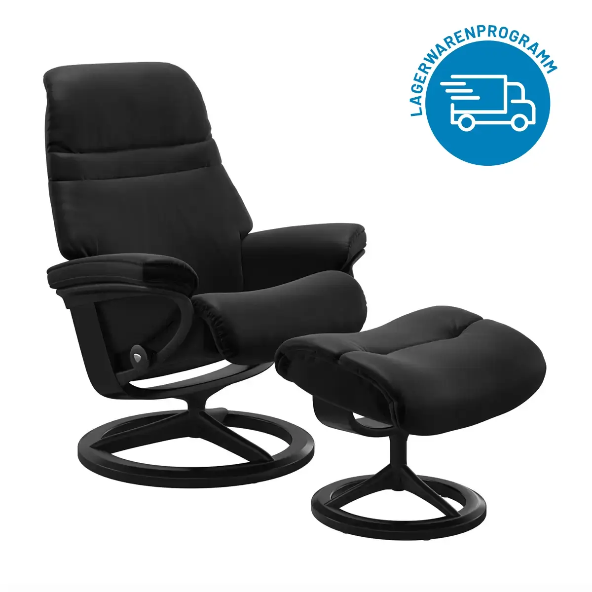 Startseite 4 Stressless Sunrise Signature, Leder Batick Black, Metallfarbe mattschwarz, Holzfarbe schwarz, Lagerwarenprogramm
