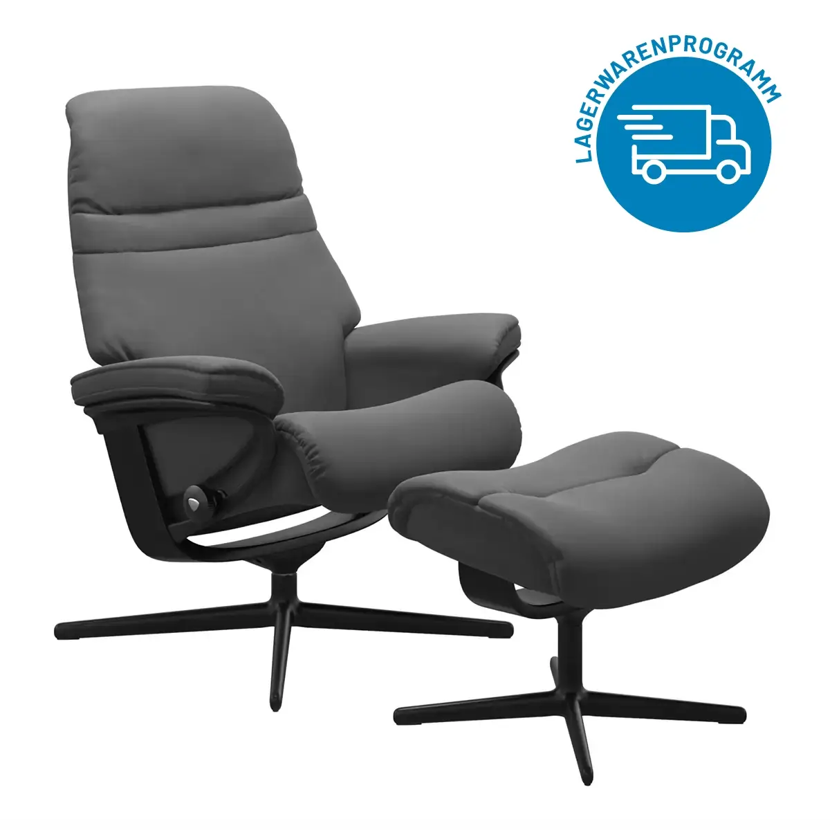 Startseite 5 Stressless Sunrise Cross, Leder Batick Grey, Metallfarbe mattschwarz, Holzfarbe schwarz, Lagerwarenprogramm